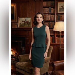 Theory Dellera Dark Green Sleeveless Peplum Sheath Dress 12 Minimalist Workwear